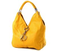 modamoda de 330 Damen Leder Nappaleder Wildleder Schultertasche Henkeltasche groß handmade in Italy, Farbe:Sonnengelb