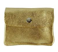 modamoda de P09 Damen Münzgeldbörse Geldbörse Portemonnaie Klein Leder Made in Italy P09, Farbe:Gold-Metallic