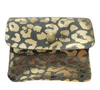 modamoda de P09 Damen Münzgeldbörse Geldbörse Portemonnaie Klein Leder Made in Italy P09, Farbe:Leo Wildleder Schwarzoliv/Gold