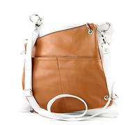 modamoda de - T140 - ital Messengertasche Umhängetasche 2in1 Leder, Farbe:Weiß/Camel