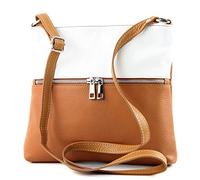 modamoda de T144 Damen Leder Umhängetasche Schultertasche Messenger bag handmade in Italy, Farbe:Camel/Weiß2021