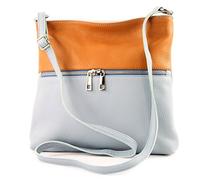 modamoda de T144 Damen Leder Umhängetasche Schultertasche Messenger bag handmade in Italy, Farbe:Eisblau/Camel2021