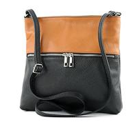 modamoda de T144 Damen Leder Umhängetasche Schultertasche Messenger bag handmade in Italy, Farbe:Schwarz/Camel