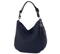 modamoda de T200 Damen Leder Schultertasche Henkeltasche handmade in Italy, Farbe:Dunkelblau