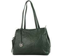 modamoda de T205 Damen Leder Schultertasche Shopper Henkeltasche handmade in Italy, Farbe:Schwarzgrün