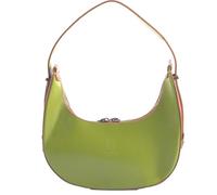 modamoda de T266 Damen Leder Vintage Halbmondtasche, 3 Modelle, handmade in Italy (Modell B - Grün/Cognac)