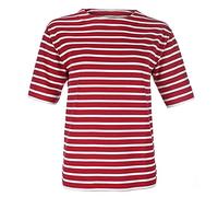 modAS Bretonisches Damen-T-Shirt mit U-Boot Ausschnitt - Ringelshirt Kurzarm Basic Shirt Gestreift aus Baumwolle in Rot/Weiß in Größe 52