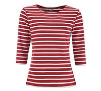 modAS Bretonisches Damenshirt mit 3/4-Arm - Streifenshirt Ringelshirt Basic Shirt Gestreift aus Baumwolle in Rotmelange/Weiß Größe 50