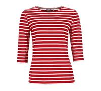 modAS Bretonisches Damenshirt mit 3/4-Arm - Streifenshirt Ringelshirt Basic Shirt Gestreift aus Baumwolle in Rot/Weiß Größe 50