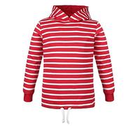 modAS Bretonisches Kinder Kapuzenshirt - Mädchen Jungen Longsleeve Kapuzen-Pullover Langarm Shirt mit Streifen aus Baumwolle in Rot/Weiß Größe 122-128