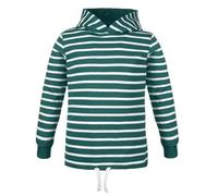 modAS Bretonisches Kinder Kapuzenshirt - Mädchen Jungen Longsleeve Kapuzen-Pullover Langarm Shirt mit Streifen aus Baumwolle in Petrol-Weiß Größe 110-116