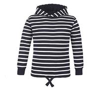 modAS Bretonisches Kinder Kapuzenshirt - Mädchen Jungen Longsleeve Kapuzen-Pullover Langarm Shirt mit Streifen aus Baumwolle in Blau/Weiß Größe 122-128