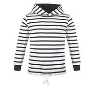 modAS Bretonisches Kinder Kapuzenshirt - Mädchen Jungen Longsleeve Kapuzen-Pullover Langarm Shirt mit Streifen aus Baumwolle in Weiß/Blau Größe 134-140