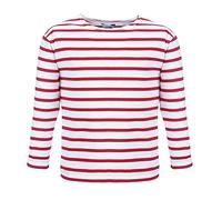 modAS Bretonisches Shirt für Kinder - Longsleeve Pullover Langarm Shirt mit Streifen Mädchen Jungen aus Baumwolle in Weiß/Rot Größe 164