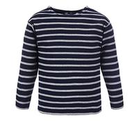 modAS Bretonisches Shirt für Kinder - Longsleeve Pullover Langarm Shirt mit Streifen Mädchen Jungen aus Baumwolle in Blau/Grau-Melange Größe 128