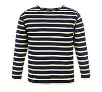 modAS Bretonisches Shirt für Kinder - Longsleeve Pullover Langarm Shirt mit Streifen Mädchen Jungen aus Baumwolle in Blau/Citrus Größe 86