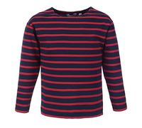 modAS Bretonisches Shirt für Kinder - Longsleeve Pullover Langarm Shirt mit Streifen Mädchen Jungen aus Baumwolle in Blau/Rot Größe 128