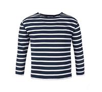 modAS Bretonisches Shirt für Kinder - Longsleeve Pullover Langarm Shirt mit Streifen Mädchen Jungen aus Baumwolle in Blau-Melange-Weiß Größe 140