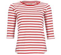 modAS Damen Bretonisches Shirt mit 3/4-Arm und Rundhals - Shirt mit Streifen aus Baumwolle in Weiß-Rot Größe 44