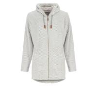 modAS Damen Fleecemantel in lockerer Optik - Kuschelige Fleecejacke mit maritimen Details in Weiß-Grau Größe 48