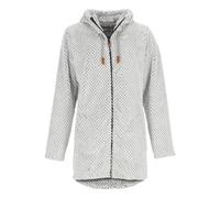 modAS Damen Fleecemantel in lockerer Optik - Kuschelige Fleecejacke mit maritimen Details in Weiß-Navy Größe 40