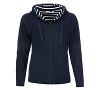 modAS Damen Kapuzenjacke Sweatjacke Unifarben - Hoodie Shirtjacke mit Reißverschluss und innen gestreifter Kapuze in Blau Größe 42