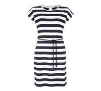 modAS Damen Kleid Kurzarm mit Blockstreifen - Streifenkleid mit Kordelband in der Taille in Blau-Weiß Größe XL
