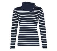 modAS Damen Langarmshirt Shirt mit Kragen mit Knopfleiste - Streifenshirt Ringelshirt Shirt für Frauen Langarm aus Baumwolle Blau/Weiß Größe 52