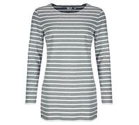 modAS Damen Long-Shirt mit Streifen Maritim - Gestreiftes Shirt Komfortschnitt aus Baumwolle in Graumelange-Weiß Größe 40