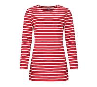 modAS Damen Long-Shirt mit Streifen Maritim - Gestreiftes Shirt Komfortschnitt aus Baumwolle in Rot-Weiß Größe 42
