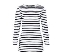 modAS Damen Long-Shirt mit Streifen Maritim - Gestreiftes Shirt Komfortschnitt aus Baumwolle in Weiß-Blau Größe 46