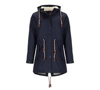 modAS Damen Regenmantel aus PU - Frauen Regenjacke gefüttert mit Teddy-Fleece Futter wasserdicht in Marine Größe 44 bis 46