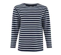 modAS Damen Shirt Bretonisches Damenshirt mit U-Boot Ausschnitt - Ringelshirt Streifenshirt Langarmshirt mit Streifen aus Baumwolle in Salbei-Weiß in Größe 38