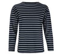 modAS Damen Shirt Bretonisches Damenshirt mit U-Boot Ausschnitt - Ringelshirt Streifenshirt Langarmshirt mit Streifen aus Baumwolle in Blau/Graumelange in Größe 50