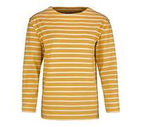 modAS Damen Shirt Bretonisches Damenshirt mit U-Boot Ausschnitt - Ringelshirt Streifenshirt Langarmshirt mit Streifen aus Baumwolle in Safran-Weiß Größe 44