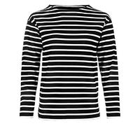 modAS Damen Shirt Bretonisches Damenshirt mit U-Boot Ausschnitt - Ringelshirt Streifenshirt Langarmshirt mit Streifen aus Baumwolle in Salbei-Weiß in Größe 38