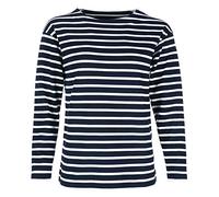modAS Damen Shirt Bretonisches Damenshirt mit U-Boot Ausschnitt - Ringelshirt Streifenshirt Langarmshirt mit Streifen aus Baumwolle in Salbei-Weiß in Größe 38