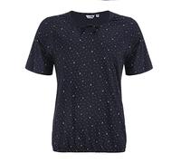 modAS Damen Shirt Maritim mit Punkte-Anker-Schiffchen-Print - Modisches Basic Kurzarm-Shirt in Marine-Weiß Größe 42