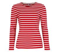 modAS Damen Shirt Streifenshirt 1/1-Arm - Ringelshirt Langarmshirt Damen Gestreift - Longsleeve Shirt mit Streifen aus Baumwolle in Rot/Weiß Größe 44