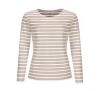modAS Damen Shirt Streifenshirt 1/1-Arm - Ringelshirt Langarmshirt Damen Gestreift - Longsleeve Shirt mit Streifen aus Baumwolle in Sand-Weiß Größe 50