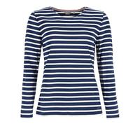 modAS Damen Shirt Streifenshirt 1/1-Arm - Ringelshirt Langarmshirt Damen Gestreift - Longsleeve Shirt mit Streifen aus Baumwolle in Blaumelange/Weiß Größe 44