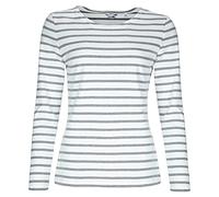 modAS Damen Shirt Streifenshirt 1/1-Arm - Ringelshirt Langarmshirt Damen Gestreift - Longsleeve Shirt mit Streifen aus Baumwolle in Weiß/Graumelange Größe 50