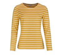 modAS Damen Shirt Streifenshirt 1/1-Arm - Ringelshirt Langarmshirt Damen Gestreift - Longsleeve Shirt mit Streifen aus Baumwolle in Safran-Weiß Größe 46
