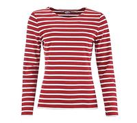 modAS Damen Shirt Streifenshirt 1/1-Arm - Ringelshirt Langarmshirt Damen Gestreift - Longsleeve Shirt mit Streifen aus Baumwolle in Rotmelange/Weiß Größe 44