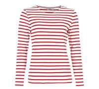 modAS Damen Shirt Streifenshirt 1/1-Arm - Ringelshirt Langarmshirt Damen Gestreift - Longsleeve Shirt mit Streifen aus Baumwolle in Weiß/Rot Größe 44