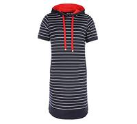 modAS Damen Sweatkleid mit Kapuze und Streifen - Gestreiftes Kapuzen-Kleid mit Taschen in Blau-Weiß Größe XL