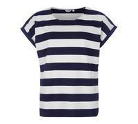 modAS Damen T-Shirt mit Blockstreifen - Gestreiftes Kurzarm-Shirt mit runden Ausschnitt in Blau-Weiß Größe XXL