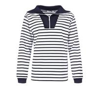 modAS Damen Troyer-Shirt Maritim mit Streifen - Gestreiftes Langarmshirt aus Baumwolle in Weiß-Blau Größe 48