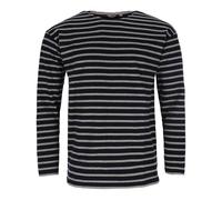 modAS Herren Shirt Bretonisches Streifenshirt - Ringelshirt Streifenshirt Langarmshirt mit Streifen aus Baumwolle in Blau/Grau-Melange Größe 44