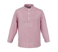 modAS Kinder Fischerhemd Sommer Langarm-Shirt mit Stehkragen - Gestreiftes Hemd im Finkenwerder-Stil in Rot-Weiß Größe 140